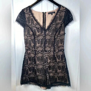 Dynamite | Black Lace Romper with nude coloured underlay - small